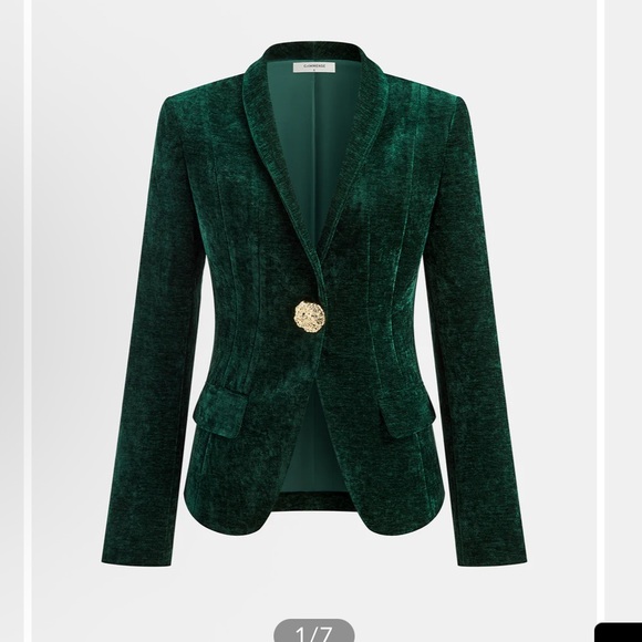 Metal Button Velvet Blazer and shorts in Deep Green - Picture 2 of 5